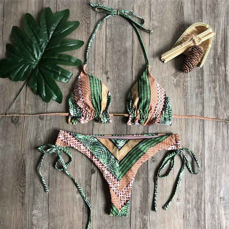 Women Push-up Bikini Swimwear Adjustable Swimsuit Bathing Suit Beachwear Women's Tie Bikini Lace Up Bottom String Swimsuit Bandage Swim Beach Wear Summer Comfortable Bikini Set Stevvex