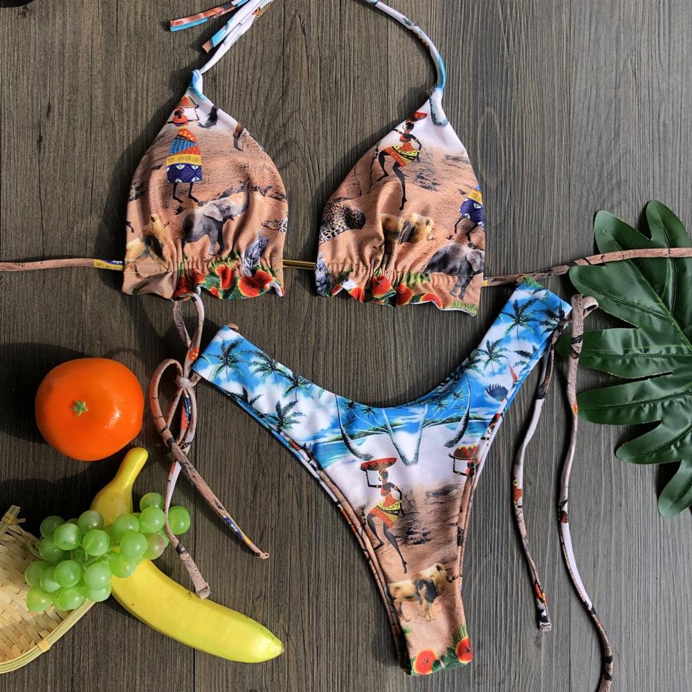 Women Push-up Bikini Swimwear Adjustable Swimsuit Bathing Suit Beachwear Women's Tie Bikini Lace Up Bottom String Swimsuit Bandage Swim Beach Wear Summer Comfortable Bikini Set Stevvex