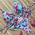 Women Push-up Bikini Swimwear Adjustable Swimsuit Bathing Suit Beachwear Women's Tie Bikini Lace Up Bottom String Swimsuit Bandage Swim Beach Wear Summer Comfortable Bikini Set Stevvex