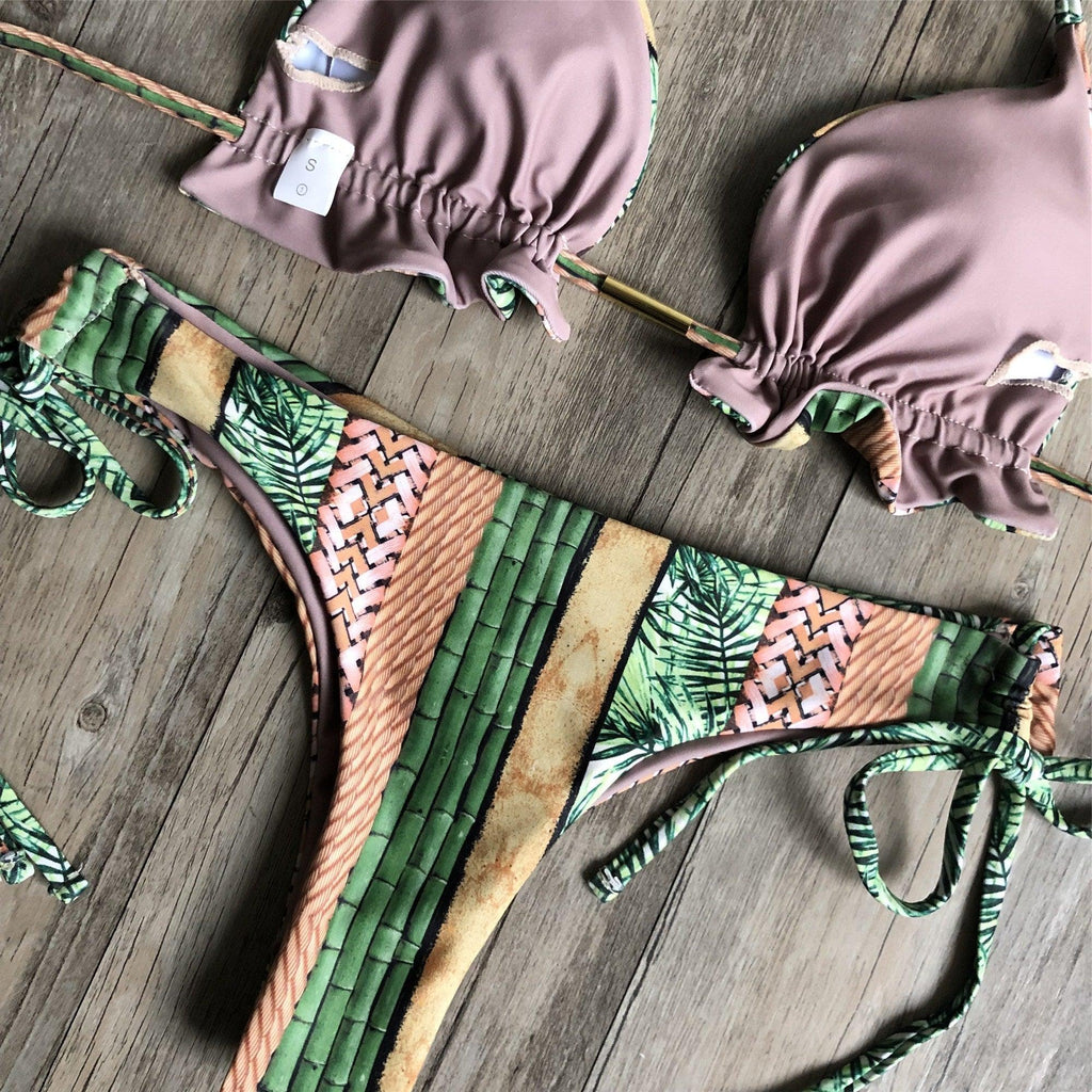 Women Push-up Bikini Swimwear Adjustable Swimsuit Bathing Suit Beachwear Women's Tie Bikini Lace Up Bottom String Swimsuit Bandage Swim Beach Wear Summer Comfortable Bikini Set Stevvex