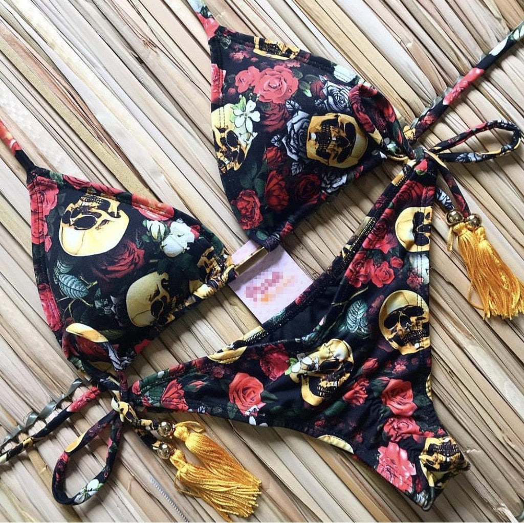 Women Push-up Bikini Swimwear Adjustable Swimsuit Bathing Suit Beachwear Women's Tie Bikini Lace Up Bottom String Swimsuit Bandage Swim Beach Wear Summer Comfortable Bikini Set Stevvex