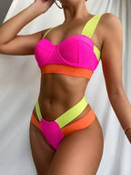 Women Push Up Bikini Women Neon Bandage Swimwear Women Patchwork Bikini Swimsuit 2 Piece  Cutout Molded Push Up Bathing Suit Ruffle Hook Closure Bikini Set Two Piece Bathing Suit Stevvex