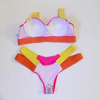 Women Push Up Bikini Women Neon Bandage Swimwear Women Patchwork Bikini Swimsuit 2 Piece  Cutout Molded Push Up Bathing Suit Ruffle Hook Closure Bikini Set Two Piece Bathing Suit Stevvex