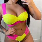 Women Push Up Bikini Women Neon Bandage Swimwear Women Patchwork Bikini Swimsuit 2 Piece  Cutout Molded Push Up Bathing Suit Ruffle Hook Closure Bikini Set Two Piece Bathing Suit Stevvex