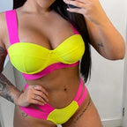 Women Push Up Bikini Women Neon Bandage Swimwear Women Patchwork Bikini Swimsuit 2 Piece  Cutout Molded Push Up Bathing Suit Ruffle Hook Closure Bikini Set Two Piece Bathing Suit Stevvex