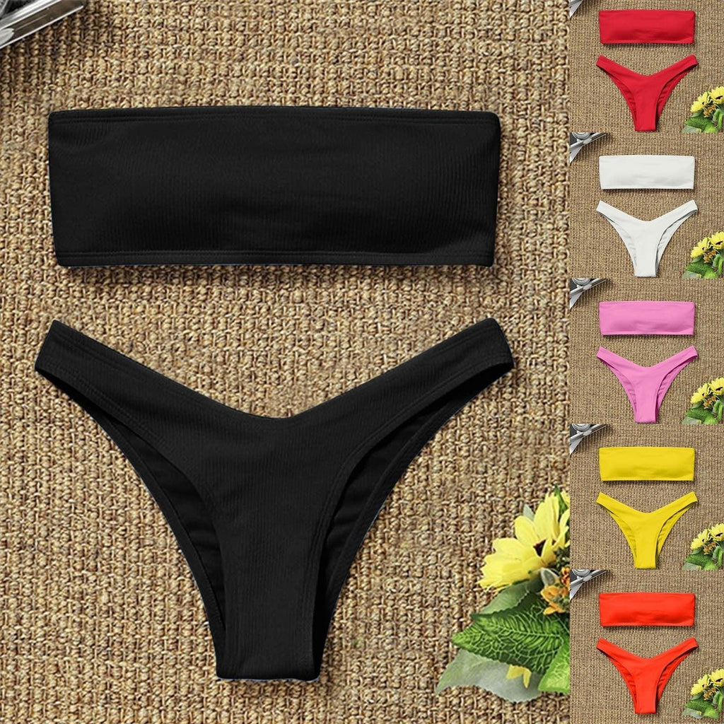 Women's Bikini High Waist Tummy Control Two Piece Swimsuit Swimwear Girl Beach Bathing Suit Woman Fashion Swimwear Padded High Waist Cheeky Bathing Suit Stevvex