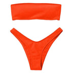 Women's Bikini Two Piece Swimsuit Swimwear  Beach Bathing Suit Woman Two-Piece Strapless Padded High Cut Bandeau Bathing Suit Swimwear