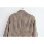 Women's Fashionable Office Wear Double Breasted Plaid Blazer Coat Vintage Long Sleeve Pockets Female Outerwear Chic Tops