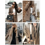 Women's Fashionable Office Wear Double Breasted Plaid Blazer Coat Vintage Long Sleeve Pockets Female Outerwear Chic Tops