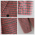 Women's Fashionable Office Wear Double Breasted Plaid Blazer Coat Vintage Long Sleeve Pockets Female Outerwear Chic Tops