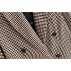 Women's Fashionable Office Wear Double Breasted Plaid Blazer Coat Vintage Long Sleeve Pockets Female Outerwear Chic Tops