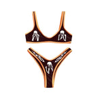 Women’s Funny Printed 2Pcs Bikini Suits Women's Scalloped Triangle Bikini Print Bottom Two Piece Swimsuit Deep V-neck Detachable Breast Pad Sling Tops with Triangle Bottoms Swimsuits