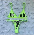 Women’s Funny Printed 2Pcs Bikini Suits Women's Scalloped Triangle Bikini Print Bottom Two Piece Swimsuit Deep V-neck Detachable Breast Pad Sling Tops with Triangle Bottoms Swimsuits