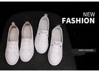 Women's Genuine Leather Sneakers Casual Fashionable Sports Shoes Vulcanized Woman Summer Flat Shoe Leather Women Lace Up Casual Shoes White Fashion Sneakers