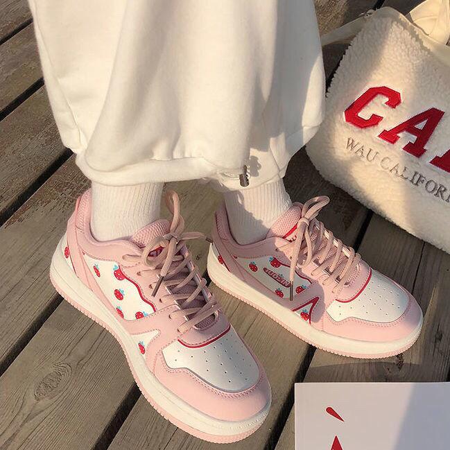 Women's Pink Sports Sneakers White Casual Spring Autumn Basket Tennis Flat Running Flats Training Casual Everyday Walking Outdoor Sport Womens Sneakers Stevvex