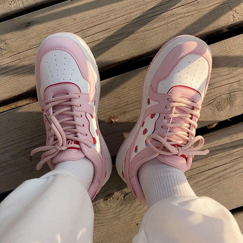 Women's Pink Sports Sneakers White Casual Spring Autumn Basket Tennis Flat Running Flats Training Casual Everyday Walking Outdoor Sport Womens Sneakers Stevvex