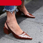 Women's Pointed Toes Pumps Luxury Heels Sandals Summer New Vintage Woman Lady Sandals Fashion Heel Sandals Mid Block Square Heel Slip On Pointed Toe Office Sandal Stevvex
