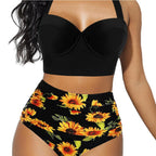 Women's Push Up Padded Bra Bikini Set Women Vintage Tropical Print Swimsuit Retro Halter High Waist Bikinis Bra Set Swimwear Two Piece Bathing Suit High Waist Swimsuit Floral Bathing Suit Swimwear Summer Bathing Suit Beachwear