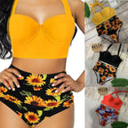 Women's Push Up Padded Bra Bikini Set Women Vintage Tropical Print Swimsuit Retro Halter High Waist Bikinis Bra Set Swimwear Two Piece Bathing Suit High Waist Swimsuit Floral Bathing Suit Swimwear Summer Bathing Suit Beachwear