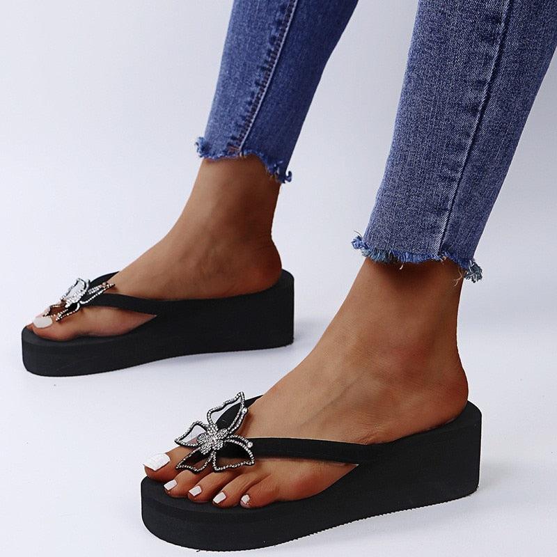 Women's Sandals Summer Slippers Elegant Butterfly Shoes Open Toe Fashion Comfortable Elegant Platform Shoes Pink Sandals For Women Dressy Modern Thick Platform Sandals Stevvex