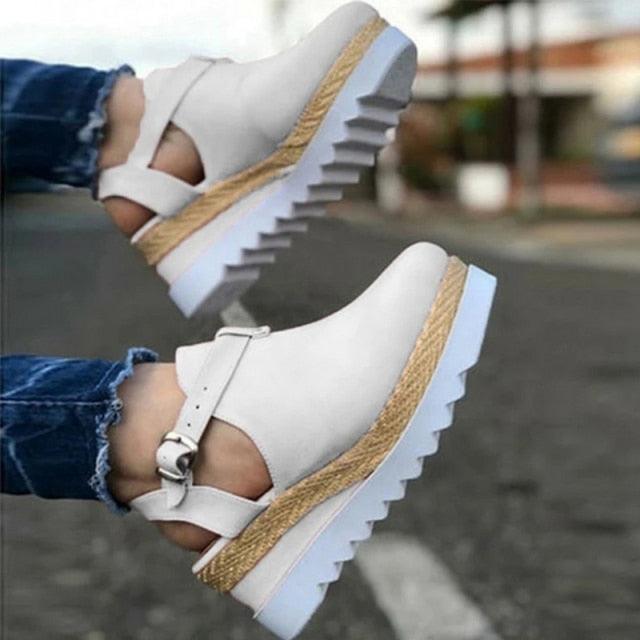 Women's Sandals Vintage Shoes Buckle Strap Straw Thick Bottom Flats Platform Sandals Flock Retro Shoes Woman Buckle Strap Straw Thick Bottom Party Flatform Sandals Stevvex
