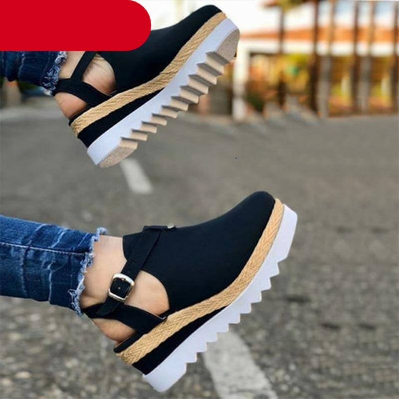 Women's Sandals Vintage Shoes Buckle Strap Straw Thick Bottom Flats Platform Sandals Flock Retro Shoes Woman Buckle Strap Straw Thick Bottom Party Flatform Sandals Stevvex