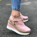 Women's Sandals Vintage Shoes Buckle Strap Straw Thick Bottom Flats Platform Sandals Flock Retro Shoes Woman Buckle Strap Straw Thick Bottom Party Flatform Sandals Stevvex