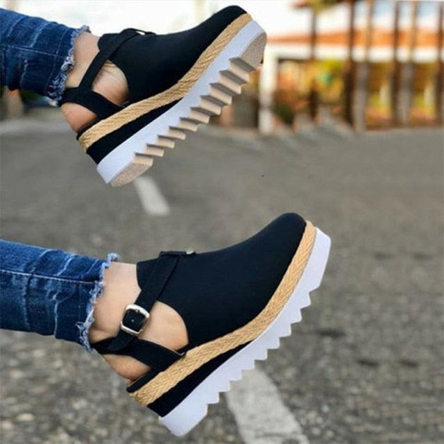 Women's Sandals Vintage Shoes Buckle Strap Straw Thick Bottom Flats Platform Sandals Flock Retro Shoes Woman Buckle Strap Straw Thick Bottom Party Flatform Sandals Stevvex