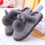 Women's Shoes Rabbit Ear Floor Indoor Cotton Slippers Winter Autumn Shoes Women Non-Slip Thick Bottom House Animal Slippers For Women Mens Winter Warm Memory Foam Cartoon Home Slippers Stevvex