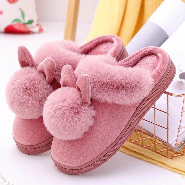 Women's Shoes Rabbit Ear Floor Indoor Cotton Slippers Winter Autumn Shoes Women Non-Slip Thick Bottom House Animal Slippers For Women Mens Winter Warm Memory Foam Cartoon Home Slippers Stevvex