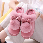Women's Shoes Rabbit Ear Floor Indoor Cotton Slippers Winter Autumn Shoes Women Non-Slip Thick Bottom House Animal Slippers For Women Mens Winter Warm Memory Foam Cartoon Home Slippers Stevvex