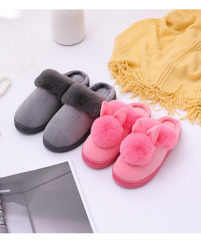Women's Shoes Rabbit Ear Floor Indoor Cotton Slippers Winter Autumn Shoes Women Non-Slip Thick Bottom House Animal Slippers For Women Mens Winter Warm Memory Foam Cartoon Home Slippers Stevvex