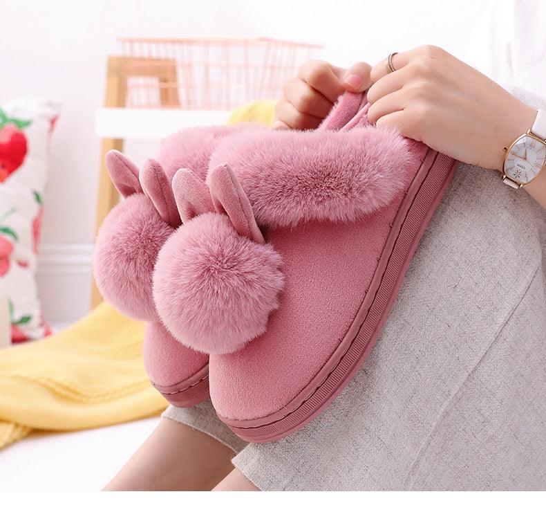 Women's Shoes Rabbit Ear Floor Indoor Cotton Slippers Winter Autumn Shoes Women Non-Slip Thick Bottom House Animal Slippers For Women Mens Winter Warm Memory Foam Cartoon Home Slippers Stevvex