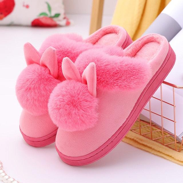 Women's Shoes Rabbit Ear Floor Indoor Cotton Slippers Winter Autumn Shoes Women Non-Slip Thick Bottom House Animal Slippers For Women Mens Winter Warm Memory Foam Cartoon Home Slippers Stevvex