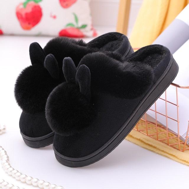 Women's Shoes Rabbit Ear Floor Indoor Cotton Slippers Winter Autumn Shoes Women Non-Slip Thick Bottom House Animal Slippers For Women Mens Winter Warm Memory Foam Cartoon Home Slippers Stevvex