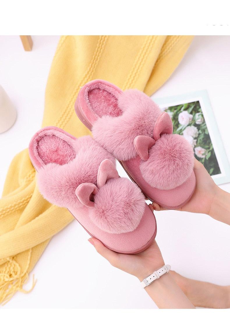 Women's Shoes Rabbit Ear Floor Indoor Cotton Slippers Winter Autumn Shoes Women Non-Slip Thick Bottom House Animal Slippers For Women Mens Winter Warm Memory Foam Cartoon Home Slippers Stevvex
