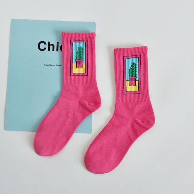 Women's Socks Combed Out Of Pure Cotton Colorful Cartoon Cute Funny Happy Kawaii Moon Strawberry Cactus Ankle Socks For Men And Women Stevvex