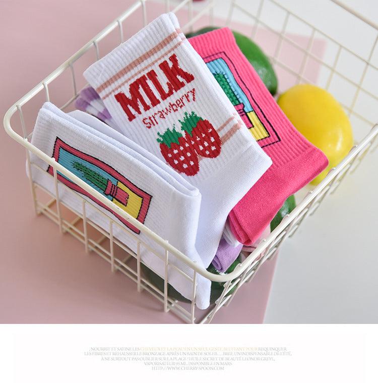 Women's Socks Combed Out Of Pure Cotton Colorful Cartoon Cute Funny Happy Kawaii Moon Strawberry Cactus Ankle Socks For Men And Women Stevvex