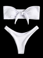 Women's Strapless Bowknot Split Bikini Swimsuit Swimming Suit For Women Women's Tie Knot Front Solid Color Bikini Set Swimsuit Bathing Suits High Cut Bikini Set Strapless Solid Color 2 Pieces Bathing Suit Stevvex