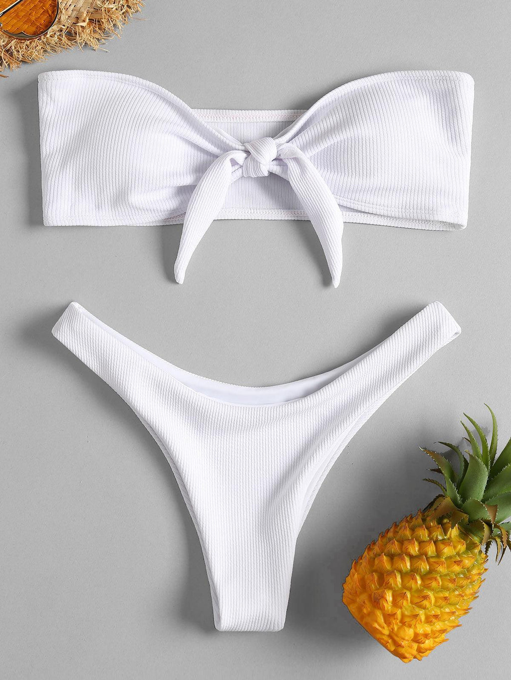Women's Strapless Bowknot Split Bikini Swimsuit Swimming Suit For Women Women's Tie Knot Front Solid Color Bikini Set Swimsuit Bathing Suits High Cut Bikini Set Strapless Solid Color 2 Pieces Bathing Suit Stevvex