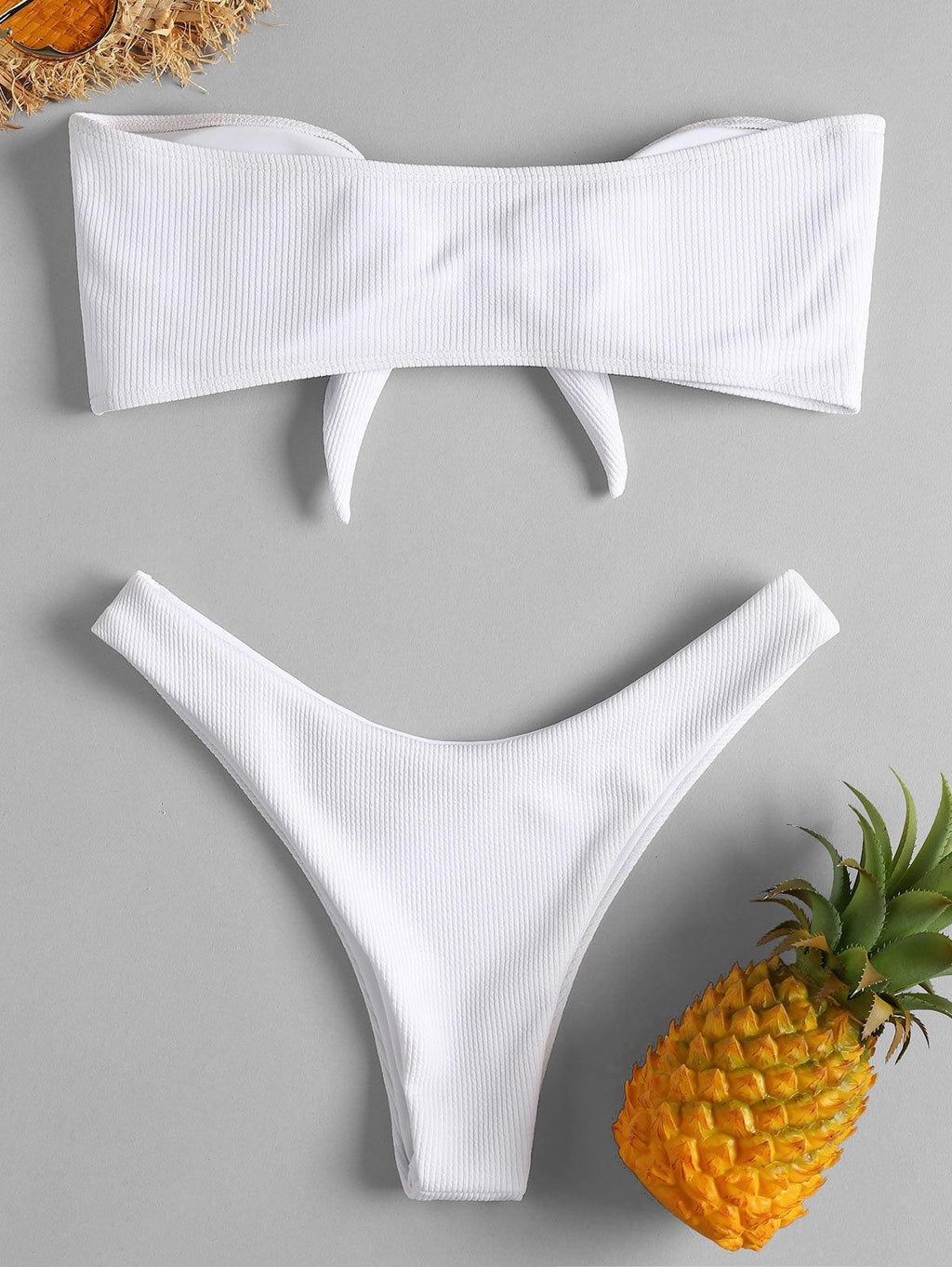 Women's Strapless Bowknot Split Bikini Swimsuit Swimming Suit For Women Women's Tie Knot Front Solid Color Bikini Set Swimsuit Bathing Suits High Cut Bikini Set Strapless Solid Color 2 Pieces Bathing Suit Stevvex