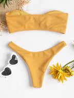Women's Strapless Bowknot Split Bikini Swimsuit Swimming Suit For Women Women's Tie Knot Front Solid Color Bikini Set Swimsuit Bathing Suits High Cut Bikini Set Strapless Solid Color 2 Pieces Bathing Suit Stevvex