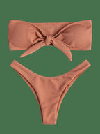 Women's Strapless Bowknot Split Bikini Swimsuit Swimming Suit For Women Women's Tie Knot Front Solid Color Bikini Set Swimsuit Bathing Suits High Cut Bikini Set Strapless Solid Color 2 Pieces Bathing Suit Stevvex