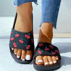 Women's Summer Flip Flops Slippers Soft Slides Cherry Home Bathroom Non Slip Casual Beach Quick Drying Slide Sandal With Thick Sole Non-Slip Soft Shower Open Toe Slippers Stevvex