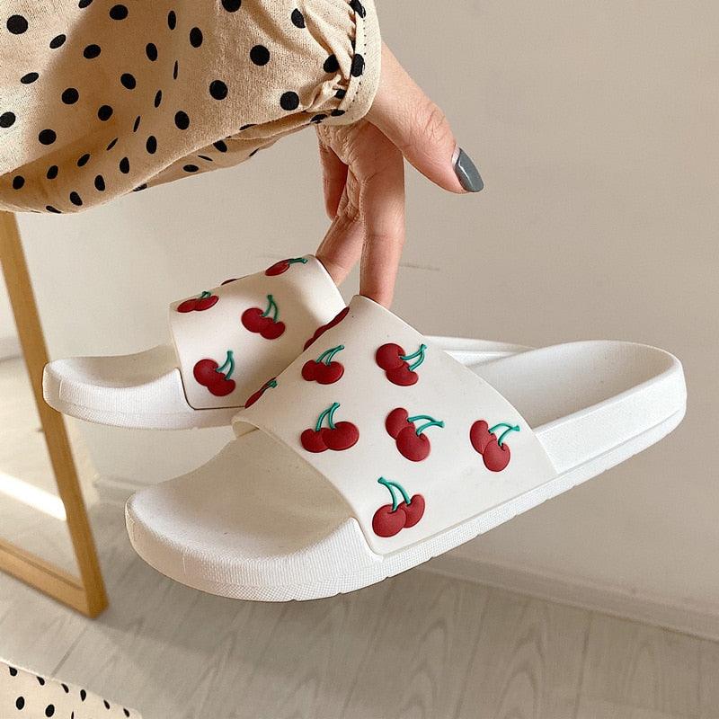 Women's Summer Flip Flops Slippers Soft Slides Cherry Home Bathroom Non Slip Casual Beach Quick Drying Slide Sandal With Thick Sole Non-Slip Soft Shower Open Toe Slippers Stevvex