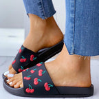 Women's Summer Flip Flops Slippers Soft Slides Cherry Home Bathroom Non Slip Casual Beach Quick Drying Slide Sandal With Thick Sole Non-Slip Soft Shower Open Toe Slippers Stevvex