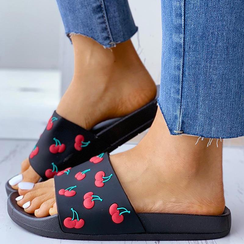 Women's Summer Flip Flops Slippers Soft Slides Cherry Home Bathroom Non Slip Casual Beach Quick Drying Slide Sandal With Thick Sole Non-Slip Soft Shower Open Toe Slippers Stevvex