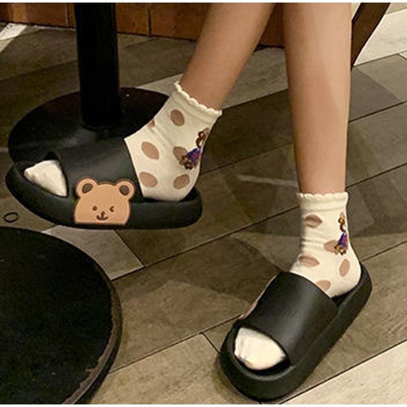 Women's Summer Flip Flops Slippers Soft Slides Cherry Home Bathroom Non Slip Casual Beach Quick Drying Slide Sandal With Thick Sole Non-Slip Soft Shower Open Toe Slippers Stevvex