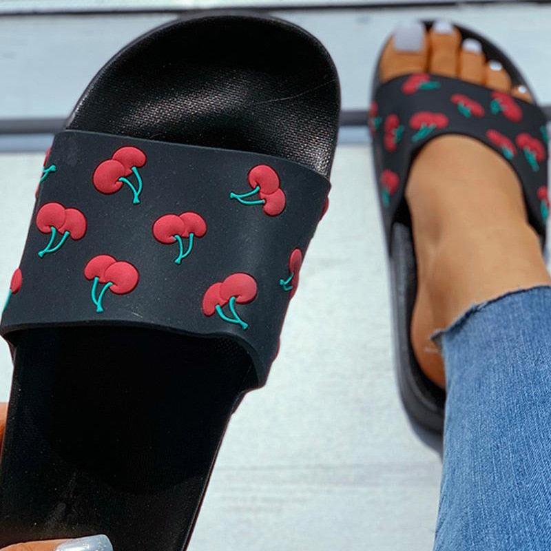 Women's Summer Flip Flops Slippers Soft Slides Cherry Home Bathroom Non Slip Casual Beach Quick Drying Slide Sandal With Thick Sole Non-Slip Soft Shower Open Toe Slippers Stevvex