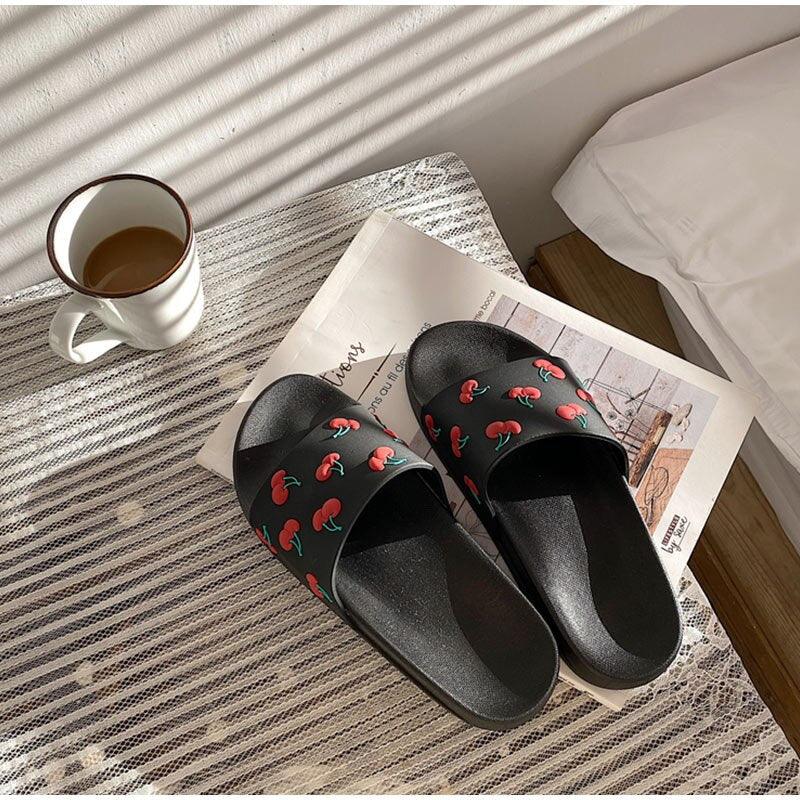Women's Summer Flip Flops Slippers Soft Slides Cherry Home Bathroom Non Slip Casual Beach Quick Drying Slide Sandal With Thick Sole Non-Slip Soft Shower Open Toe Slippers Stevvex